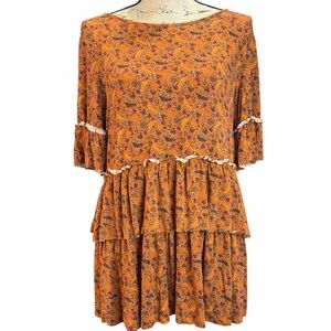 Matilda Jane Give Thanks Orange Ruffled Tiers Peasant Top. EC.  Size Small